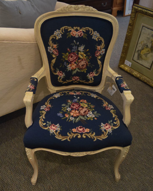 Blue Embroidered Accent Chair