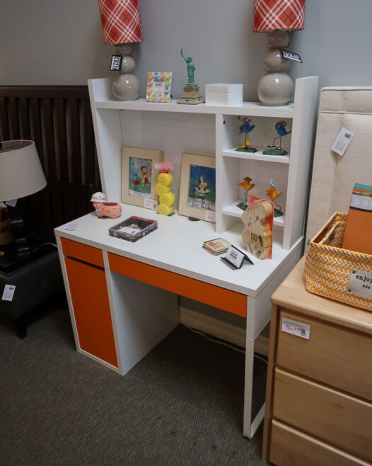 White & Orange Desk w/ Hutch - Image 2