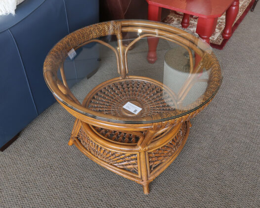 Pier 1 Glass & Wicker Table - Image 2