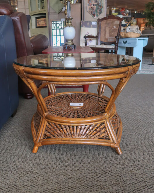 Pier 1 Glass & Wicker Table - Image 3