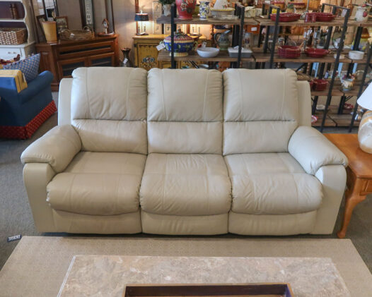 Beige Leather Reclining Sofa