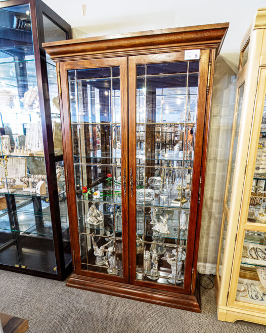 Leaded Glass Oak Curio
