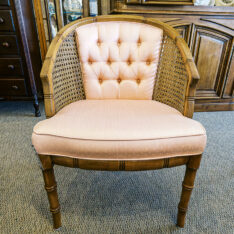 Pink Upholstered Caned Chair