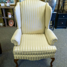 Ivory Striped Wingback Chair