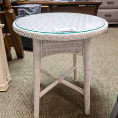White Wicker Glass Top Table